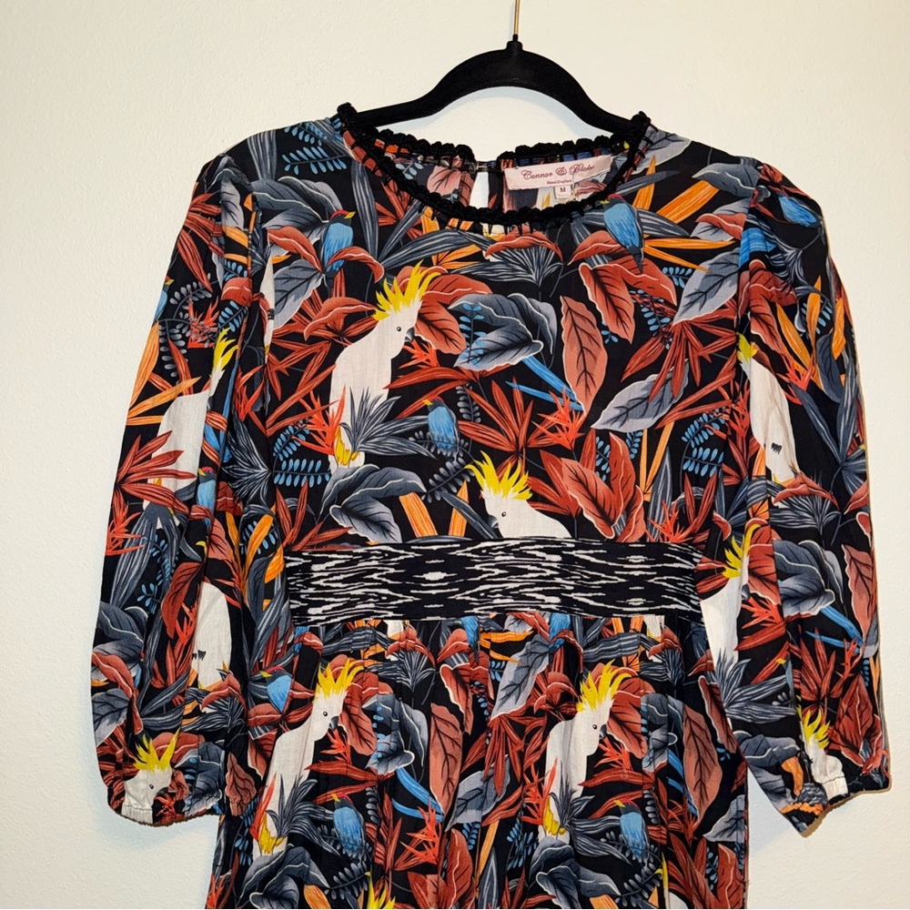 NEW Connor & Blake Lea Printed Cotton Maxi Dress Medium Cockatoo Bird boho - Picture 6 of 15